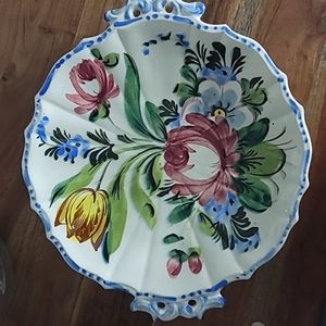 Vintage Majolica Handpainted Floral Plate